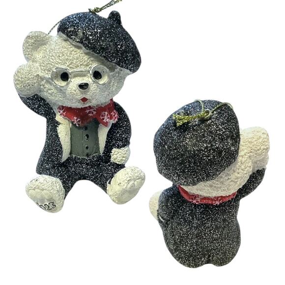 5 Bears Collection Christmas Tree Ornaments White Resin Hand Painted New - Picture 2 of 5